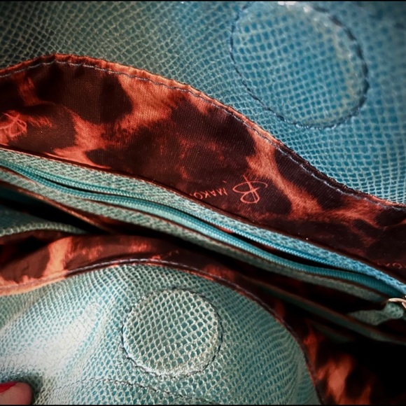 B. Makowsky Teal Leather Shoulder Bag - Picture 5 of 6